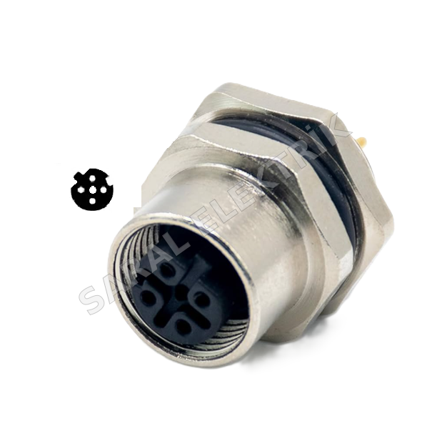 M1205FP-DF M12 Dişi 5 Pin D Kod Panel Konnektör