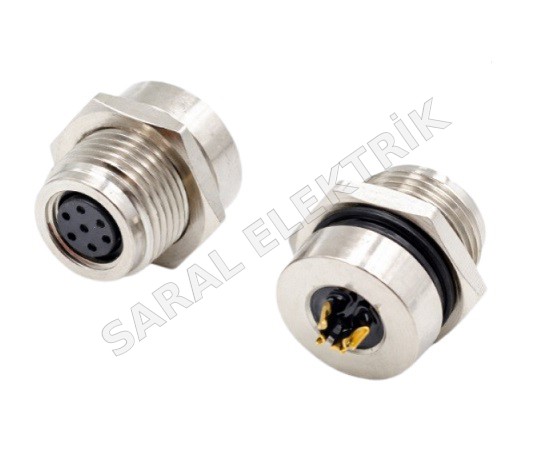 C110202-00093 M8 6 Pin Panel Dişi Konnektör Önden Somunlu