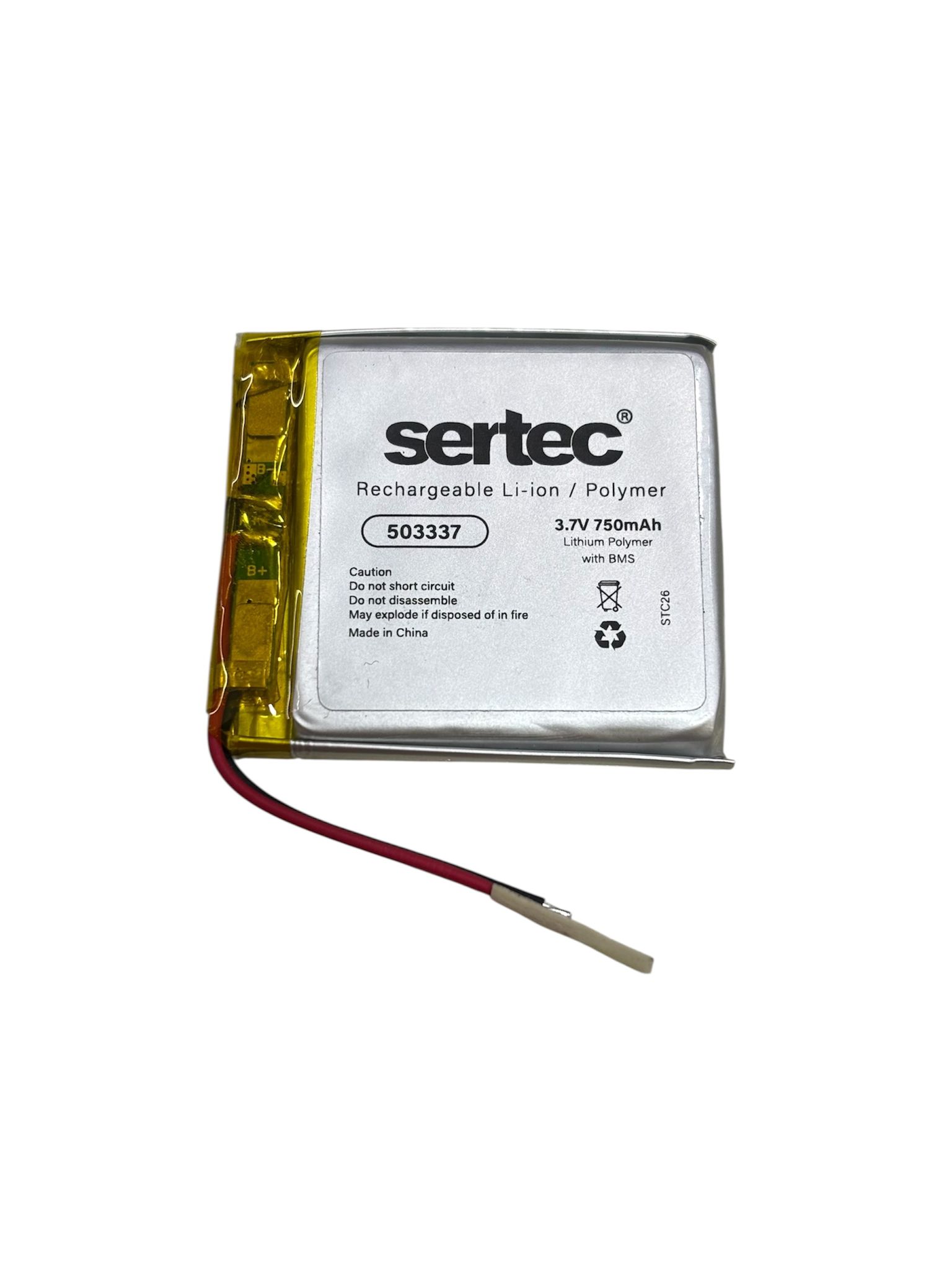 Sertec 503337 3.7V 750 mAh Li-Polymer Pil (Devreli/1.5A)