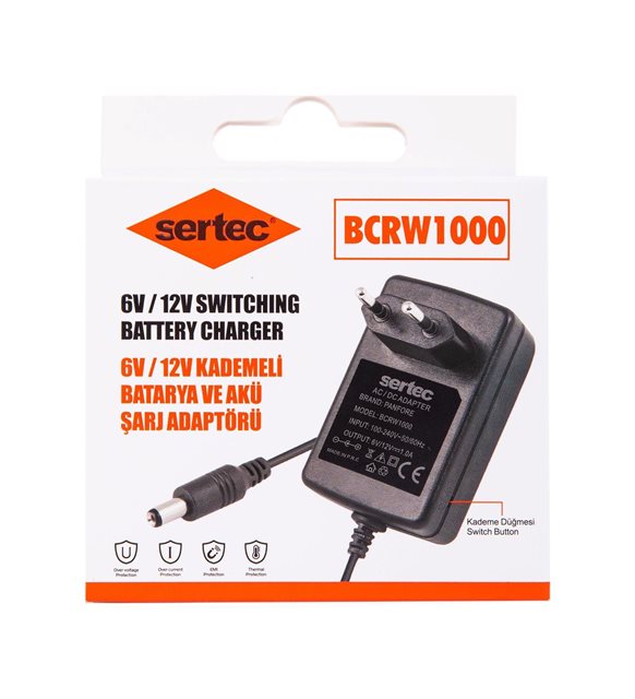 Sertec BCRW1000 6V/12V 1A Otomatik Batarya ve Akü Şarj Adaptörü