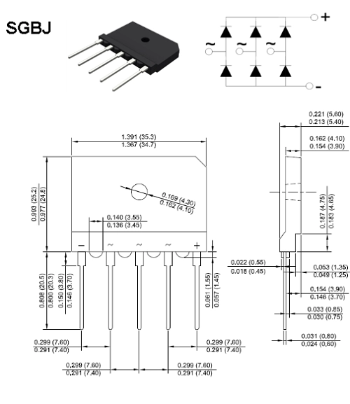 SGBJ3516 Kopru Diyot Tarak Tip 5Pin 3Faz 35A 1600V 