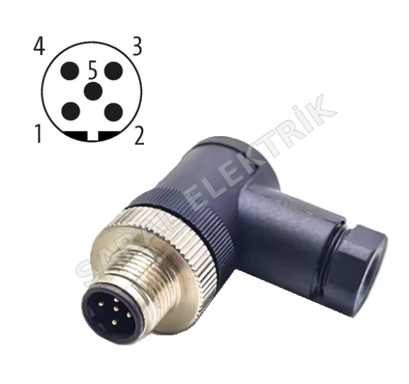 M12 5 Pin B Kodlu 90° Erkek Seyyar Konnektör Lumberg PG7