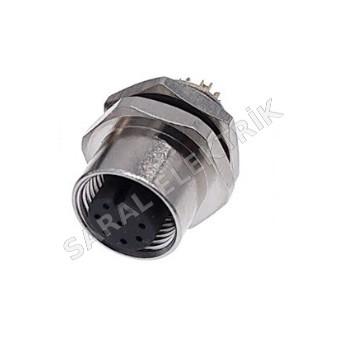 M12 8 Pin Panel Dişi Konnektör Arkadan Somunlu