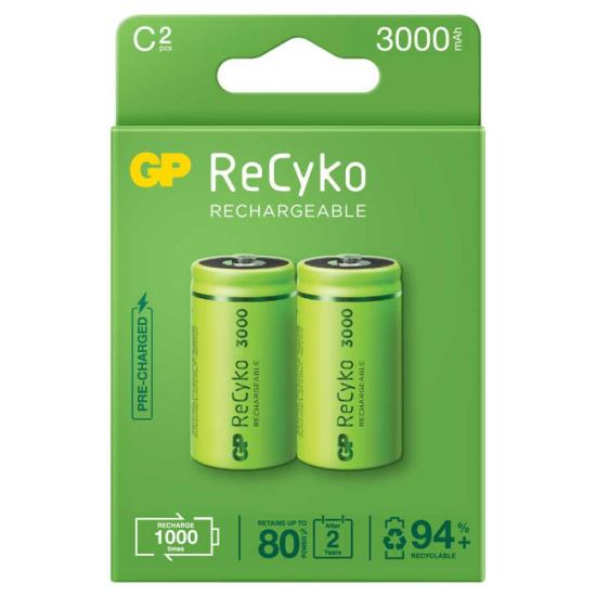 GP Recyko 3000mAh C Orta Boy Şarj Edilebilir Pil 2'li Paket