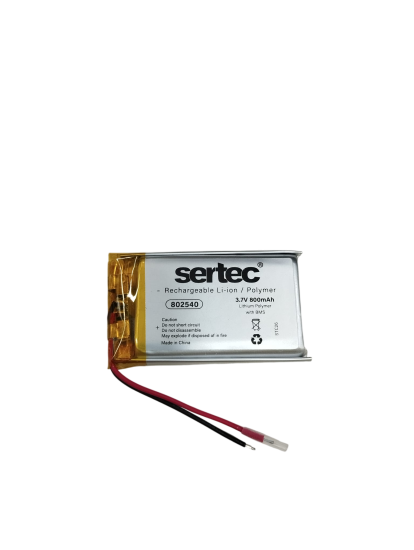 Sertec 802540 3.7V 800mAh Li-Polymer Pil (Devreli/1.5A)