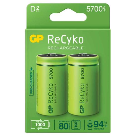 GP Recyko 5700mAh D Büyük Boy Şarj Edilebilir Pil 2'li Paket